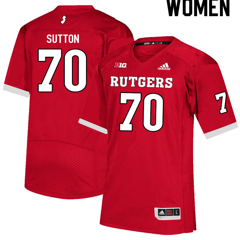 Women #70 Reggie Sutton Rutgers Scarlet Knights College Football Jerseys Sale-Scarlet - Click Image to Close
